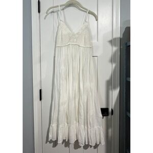 Monoreno Womens Y2K Fairy Crochet Ruching Hem Babydoll Dress M Preppy Bohemian